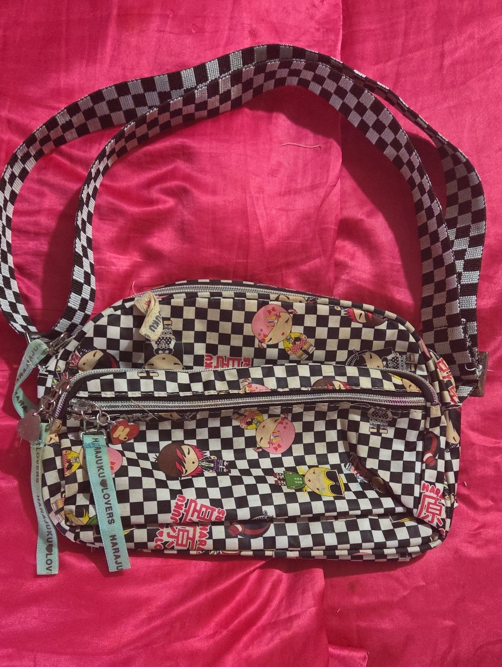 Checker Print Crossbody Bag Harajuku Lovers- Black & White